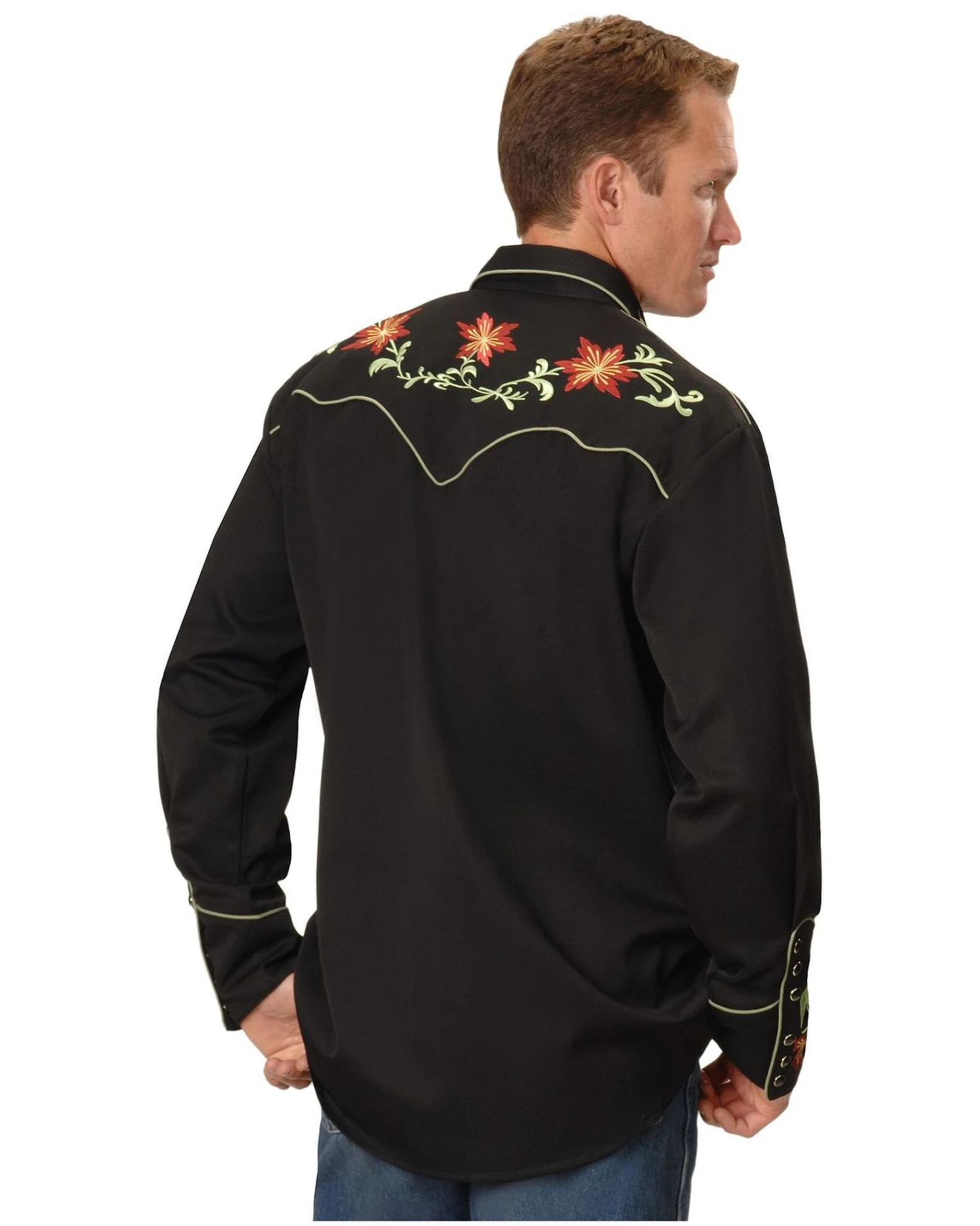 Scully Men's Floral Embroidered Vintage Long Sleeve Snap Western Shirt