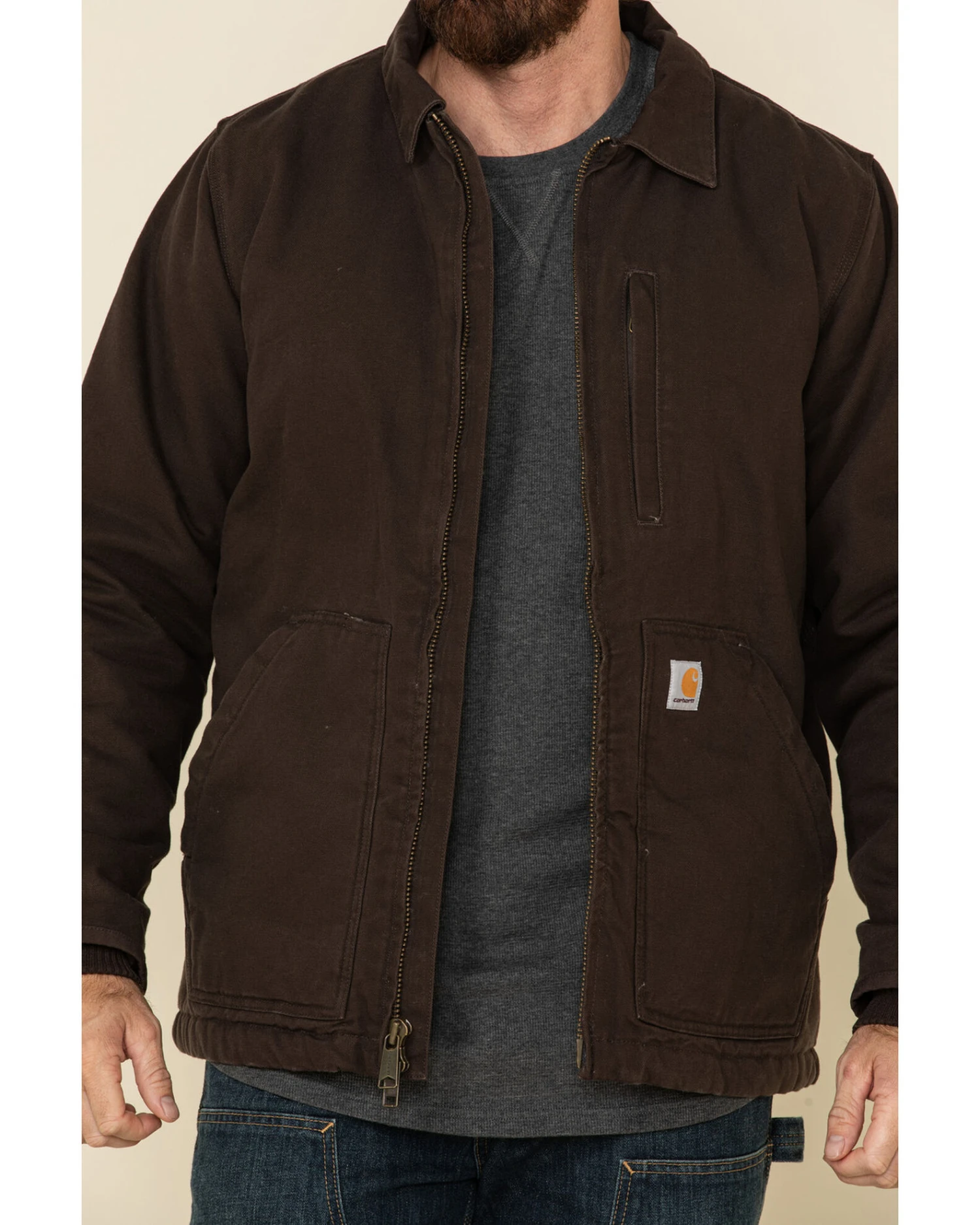 Carhartt Men's Dark Brown Washed Duck Sherpa Lined Work Coat - Tall - Image 2