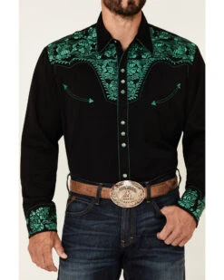 Scully Men's Embroidered Gunfighter Long Sleeve Pearl Snap Western Shirt