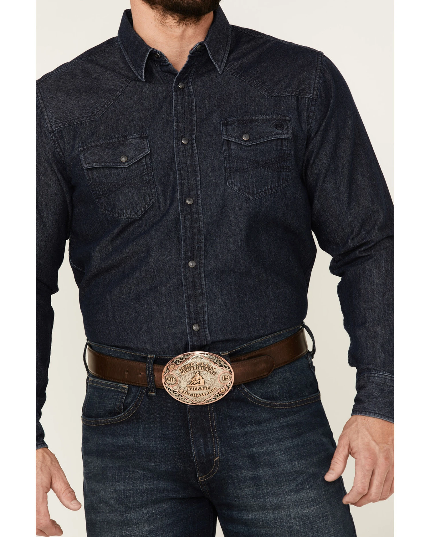Blue Ranchwear Men's Heavyweight Dark Wash Denim Snap Western Shirt - Image 4